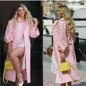 Simone Rocha X H&M Pink Tinsel Detail Tweed Coat Pink Belted Size Large